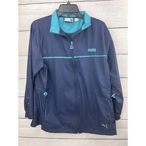 Puma Lightweight Fill Zip‎ Windbreaker Jacket Navy Blue Turquoise Medium